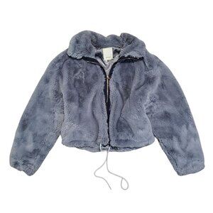 Anthropologie Elevenses Bristol Faux Fur Cropped Gray Coat - Medium